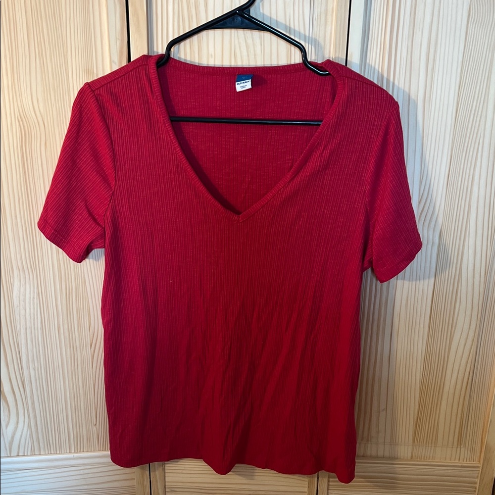Old Navy Red Short Sleeve V-Neck Tee